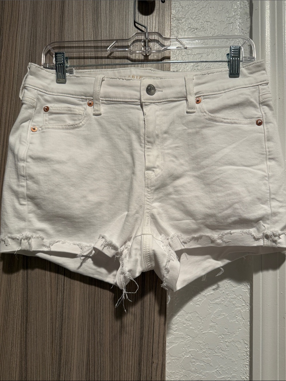 American Eagle Outfitters White Distressed High-Rise Denim Shorts